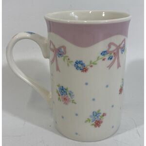 Bluebird And Willow Coffee Tea Mug Pink Floral Bow  4.5”